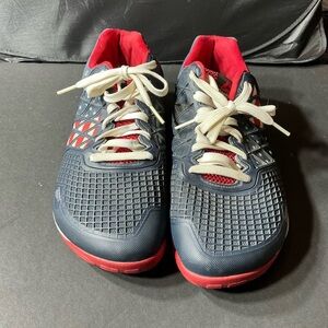 Red and White and Biue Reebok CrossFit Athletic Shoes